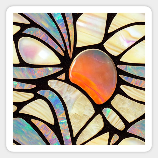 Mother of Pearl and Fire Opal Flower Mosaic Inlay Sticker by JediNeil